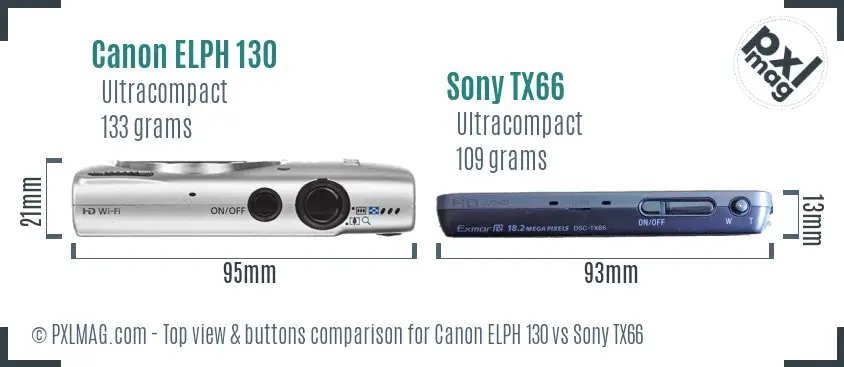 Canon ELPH 130 vs Sony TX66 top view buttons comparison