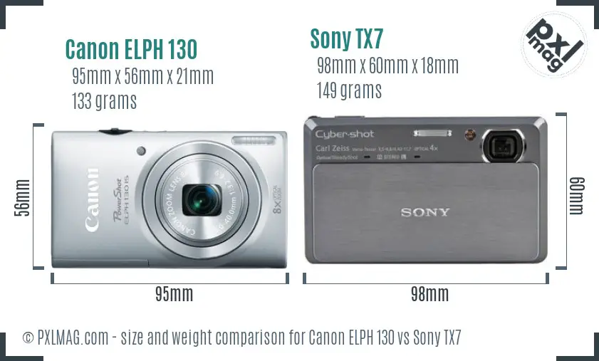 Canon ELPH 130 vs Sony TX7 size comparison