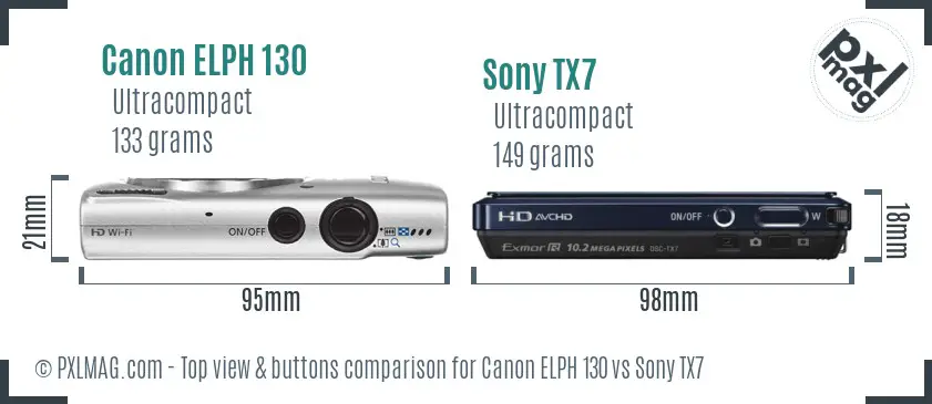 Canon ELPH 130 vs Sony TX7 top view buttons comparison