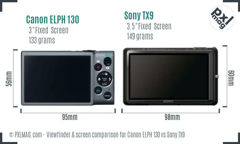 Canon ELPH 130 vs Sony TX9 Screen and Viewfinder comparison