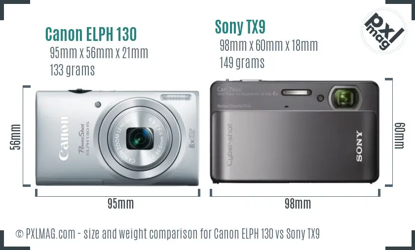 Canon ELPH 130 vs Sony TX9 size comparison