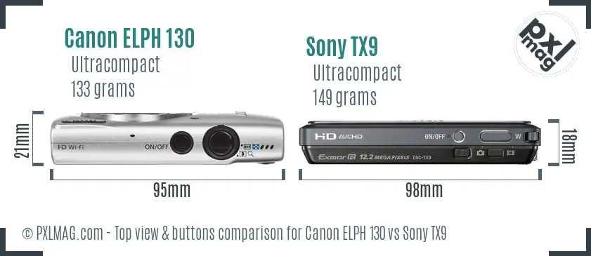 Canon ELPH 130 vs Sony TX9 top view buttons comparison