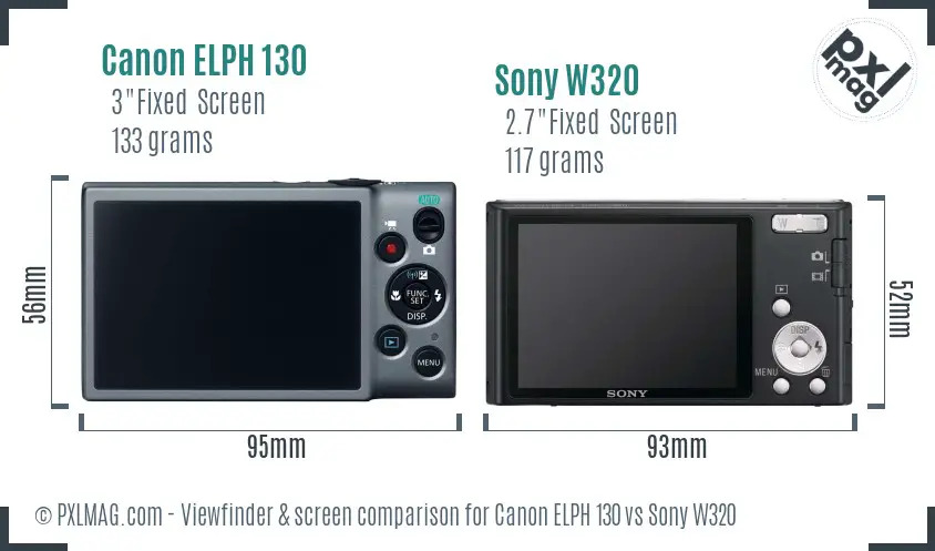 Canon ELPH 130 vs Sony W320 Screen and Viewfinder comparison