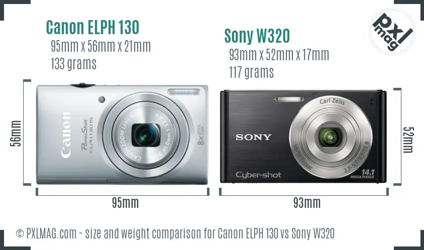 Canon ELPH 130 vs Sony W320 size comparison