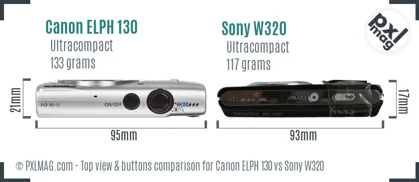 Canon ELPH 130 vs Sony W320 top view buttons comparison