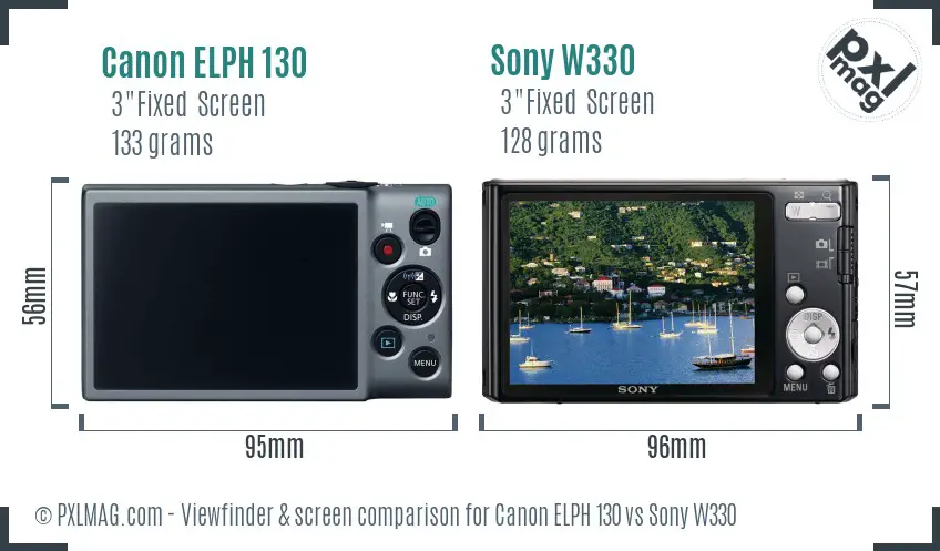 Canon ELPH 130 vs Sony W330 Screen and Viewfinder comparison