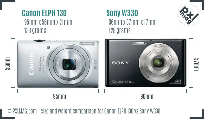 Canon ELPH 130 vs Sony W330 size comparison