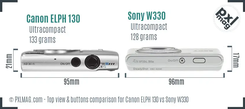 Canon ELPH 130 vs Sony W330 top view buttons comparison