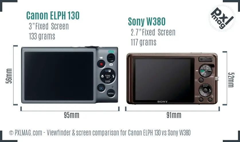 Canon ELPH 130 vs Sony W380 Screen and Viewfinder comparison