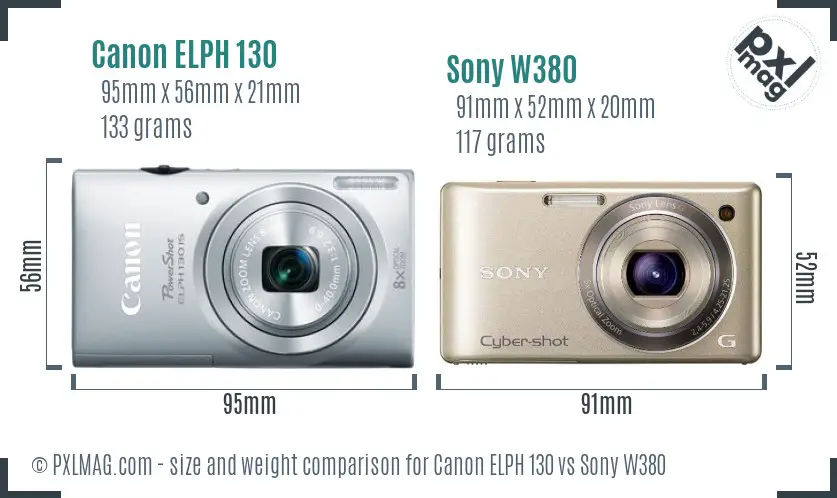 Canon ELPH 130 vs Sony W380 size comparison