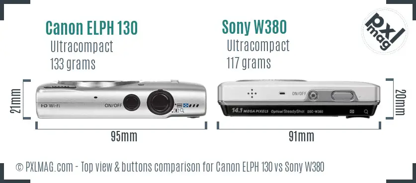 Canon ELPH 130 vs Sony W380 top view buttons comparison