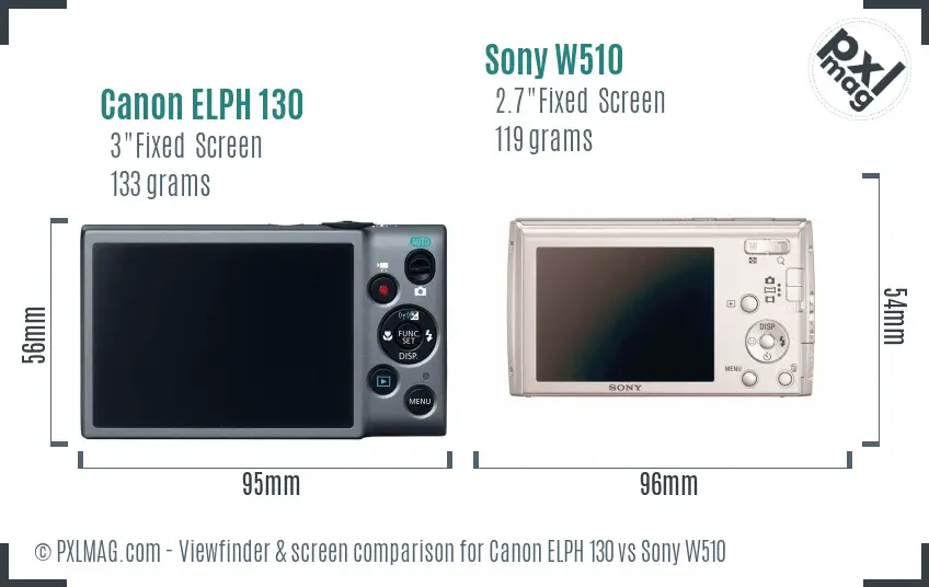 Canon ELPH 130 vs Sony W510 Screen and Viewfinder comparison