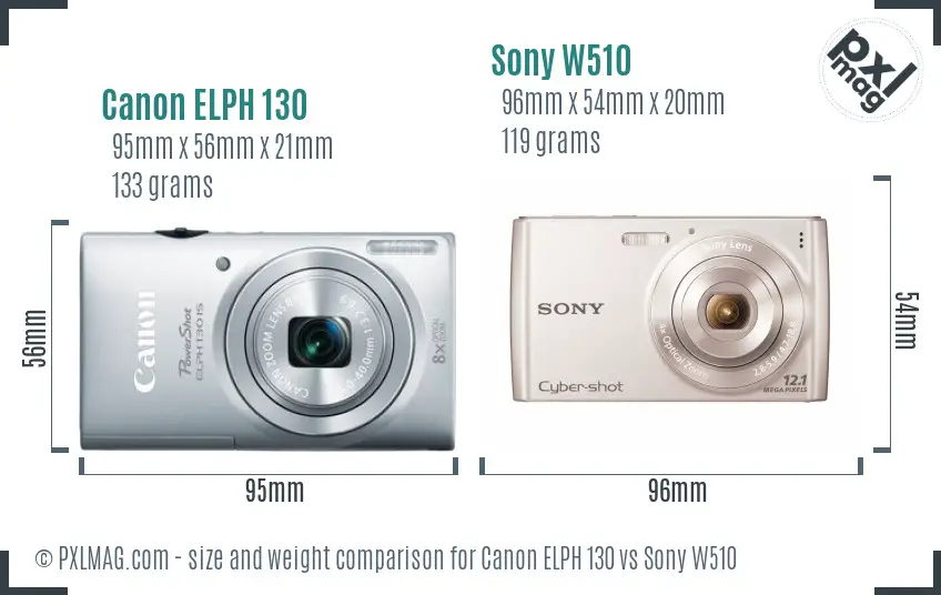 Canon ELPH 130 vs Sony W510 size comparison