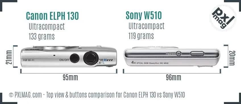Canon ELPH 130 vs Sony W510 top view buttons comparison