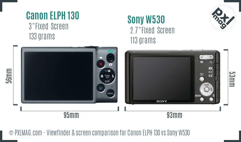 Canon ELPH 130 vs Sony W530 Screen and Viewfinder comparison