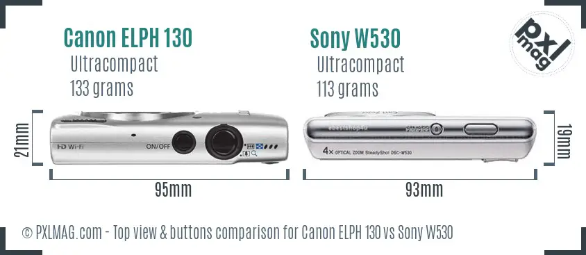 Canon ELPH 130 vs Sony W530 top view buttons comparison