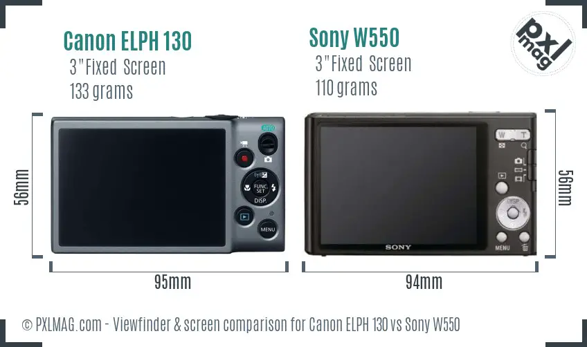 Canon ELPH 130 vs Sony W550 Screen and Viewfinder comparison
