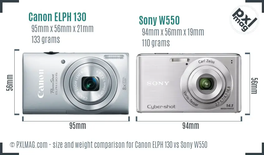 Canon ELPH 130 vs Sony W550 size comparison Canon ELPH 130 vs Sony W550 size comparison
