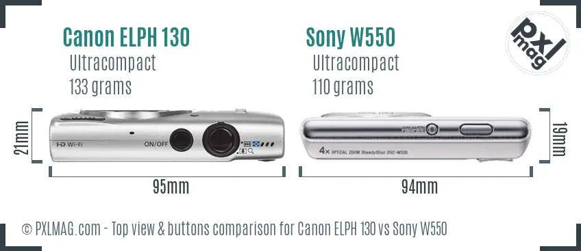 Canon ELPH 130 vs Sony W550 top view buttons comparison