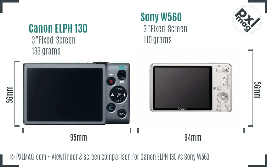 Canon ELPH 130 vs Sony W560 Screen and Viewfinder comparison