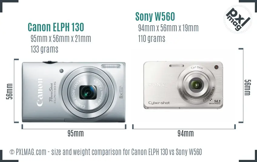 Canon ELPH 130 vs Sony W560 size comparison