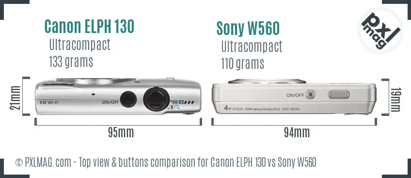 Canon ELPH 130 vs Sony W560 top view buttons comparison