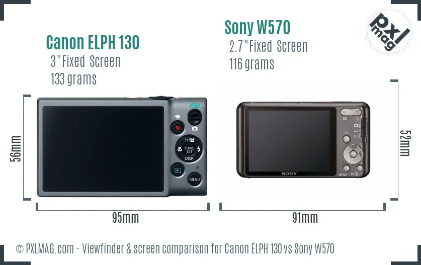 Canon ELPH 130 vs Sony W570 Screen and Viewfinder comparison