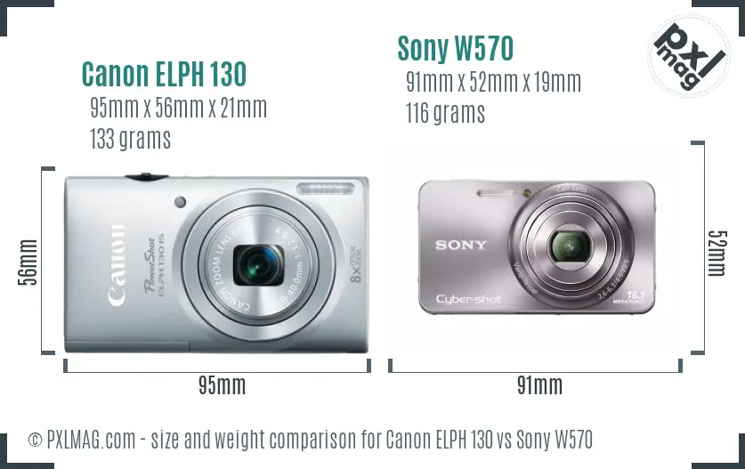 Canon ELPH 130 vs Sony W570 size comparison