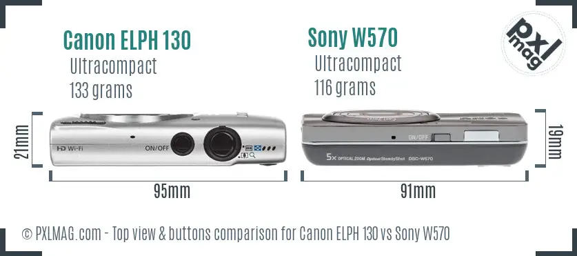 Canon ELPH 130 vs Sony W570 top view buttons comparison