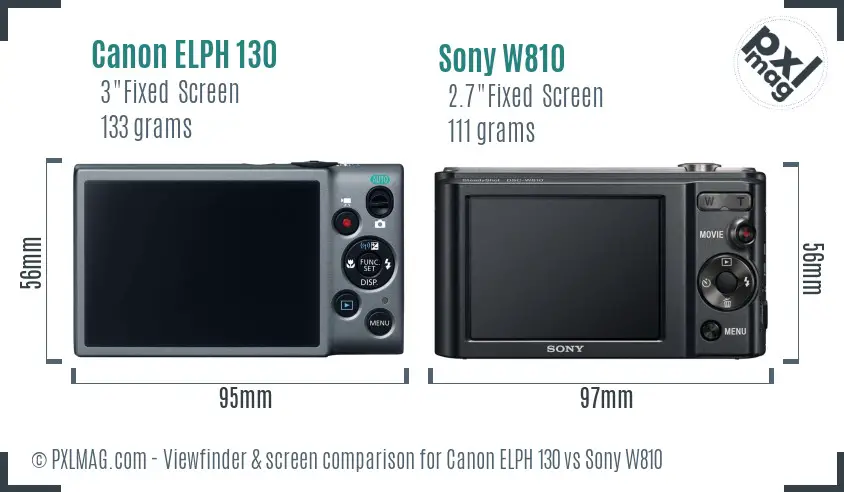 Canon ELPH 130 vs Sony W810 Screen and Viewfinder comparison