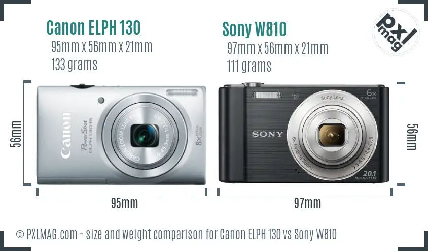 Canon ELPH 130 vs Sony W810 size comparison