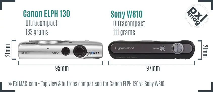 Canon ELPH 130 vs Sony W810 top view buttons comparison
