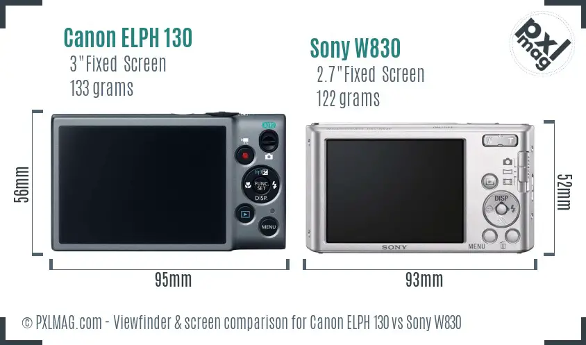 Canon ELPH 130 vs Sony W830 Screen and Viewfinder comparison