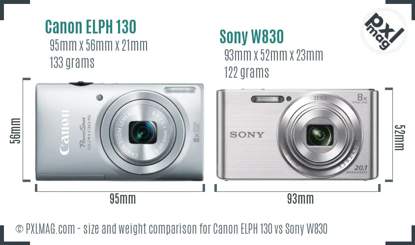 Canon ELPH 130 vs Sony W830 size comparison