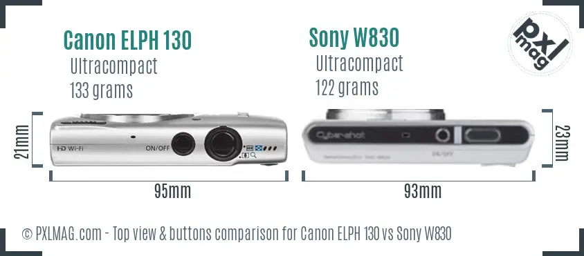 Canon ELPH 130 vs Sony W830 top view buttons comparison
