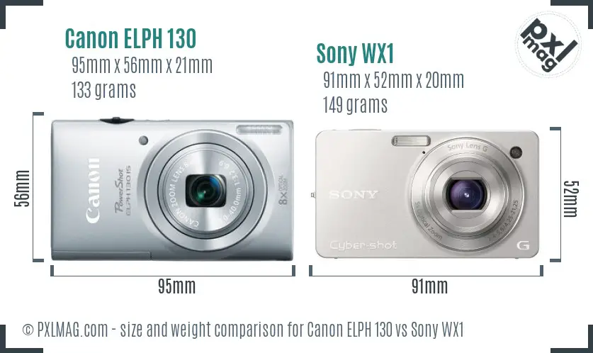 Canon ELPH 130 vs Sony WX1 size comparison