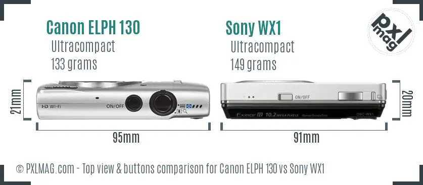 Canon ELPH 130 vs Sony WX1 top view buttons comparison