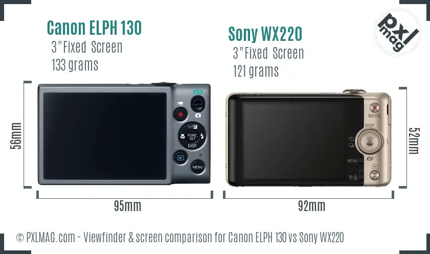 Canon ELPH 130 vs Sony WX220 Screen and Viewfinder comparison