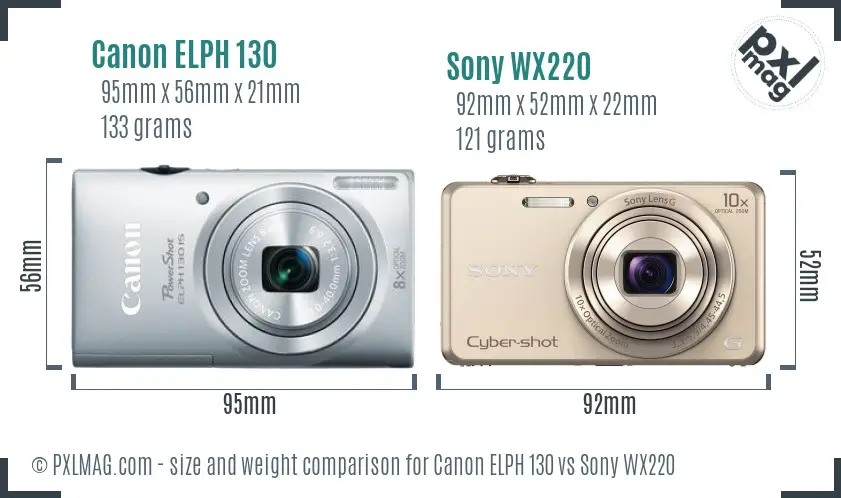 Canon ELPH 130 vs Sony WX220 size comparison