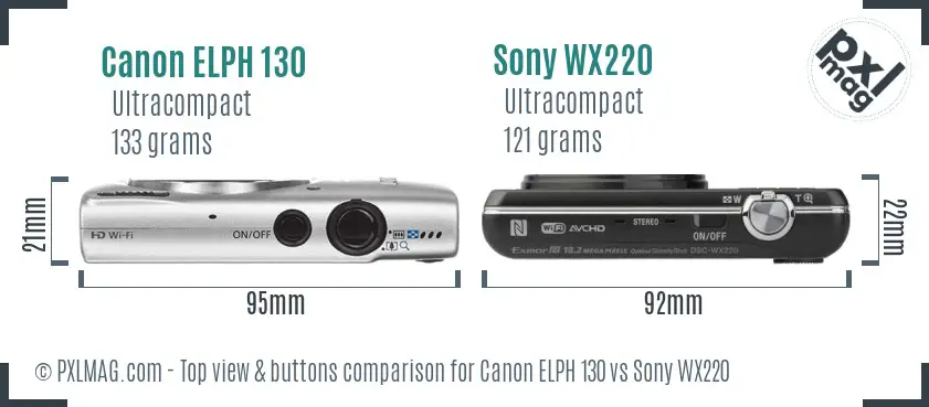 Canon ELPH 130 vs Sony WX220 top view buttons comparison