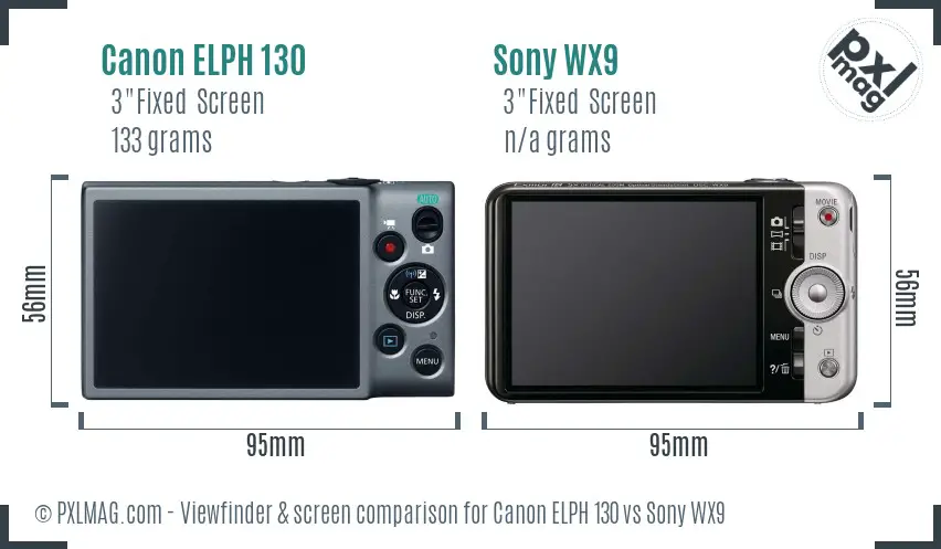 Canon ELPH 130 vs Sony WX9 Screen and Viewfinder comparison