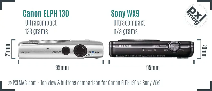 Canon ELPH 130 vs Sony WX9 top view buttons comparison