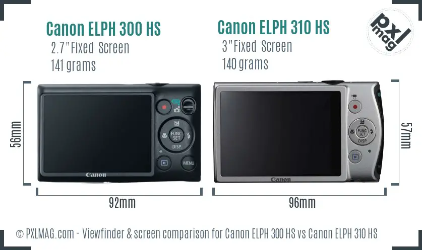 Canon ELPH 300 HS vs Canon ELPH 310 HS Screen and Viewfinder comparison