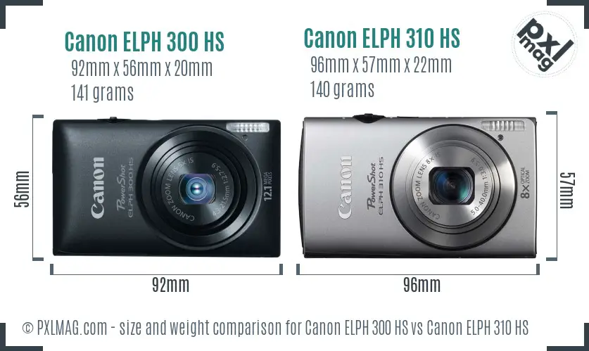 Canon ELPH 300 HS vs Canon ELPH 310 HS size comparison