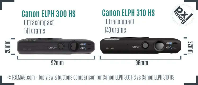 Canon ELPH 300 HS vs Canon ELPH 310 HS top view buttons comparison