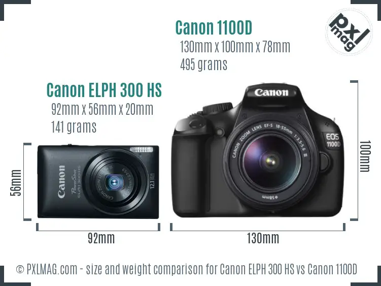 Canon ELPH 300 HS vs Canon 1100D size comparison Canon ELPH 300 HS vs Canon 1100D size comparison
