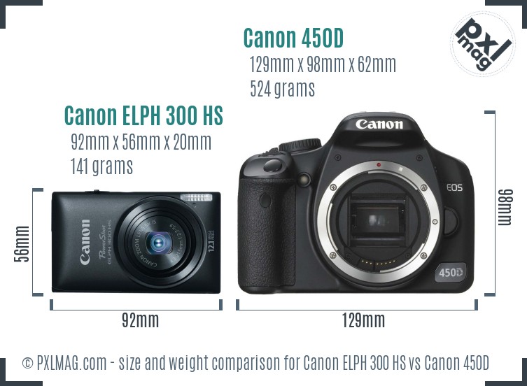 Canon ELPH 300 HS vs Canon 450D size comparison