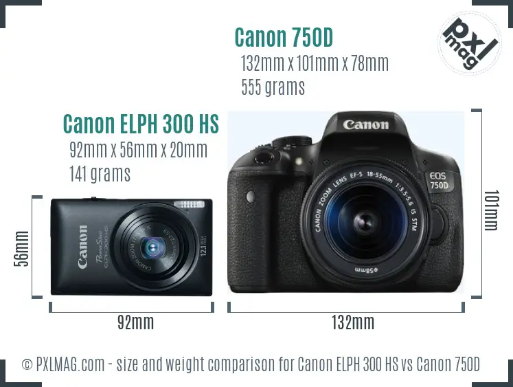 Canon ELPH 300 HS vs Canon 750D size comparison Canon ELPH 300 HS vs Canon 750D size comparison