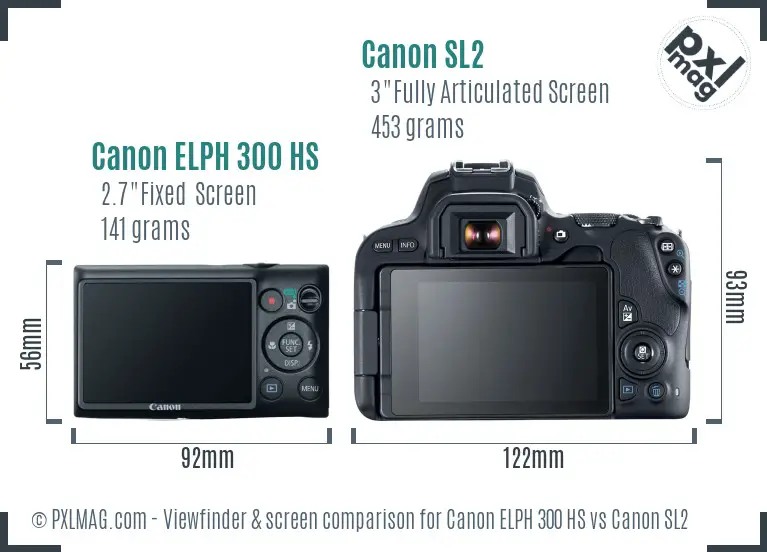 Canon ELPH 300 HS vs Canon SL2 Screen and Viewfinder comparison