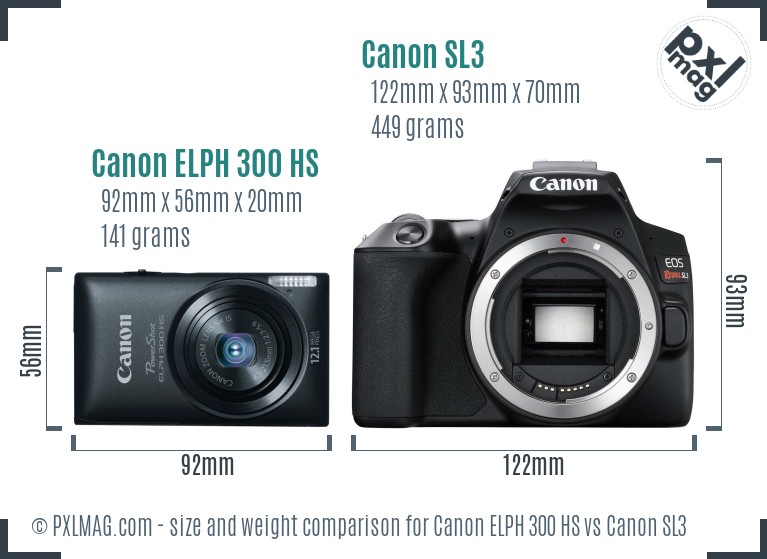 Canon ELPH 300 HS vs Canon SL3 size comparison